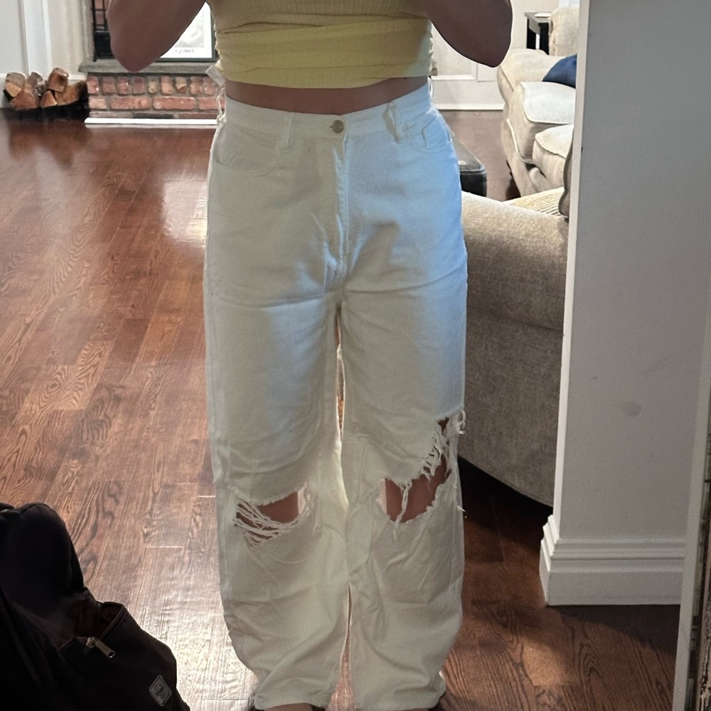 Cello White Boyfriend Jeans Relaxed Fit Distressed
